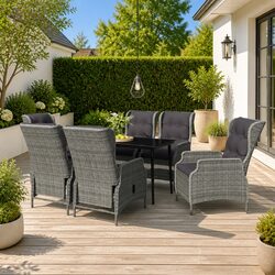 Sturdy 7 Piece Grey Rattan Garden Dining Set