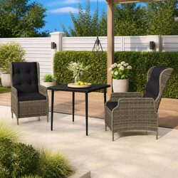 3-Piece Brown Outdoor Garden Dining Set with Reclining Chairs