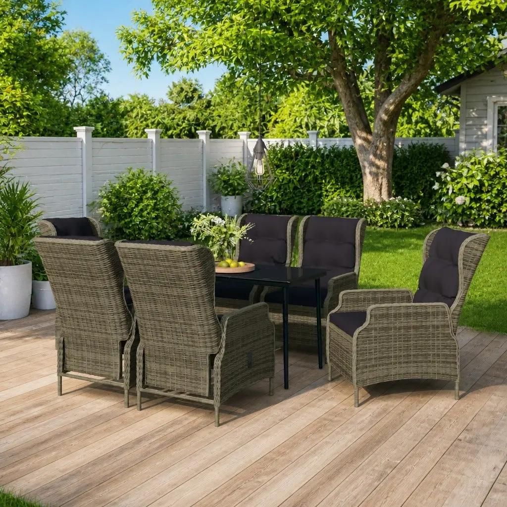 7 Piece Outdoor Dining Set with Reclining Chairs