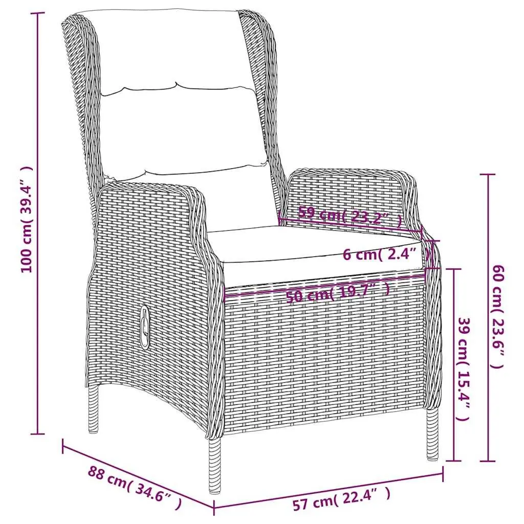 7 Piece Outdoor Dining Set with Reclining Chairs