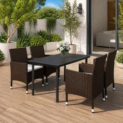 Brown 5-Piece Garden Dining Set with Glass Table