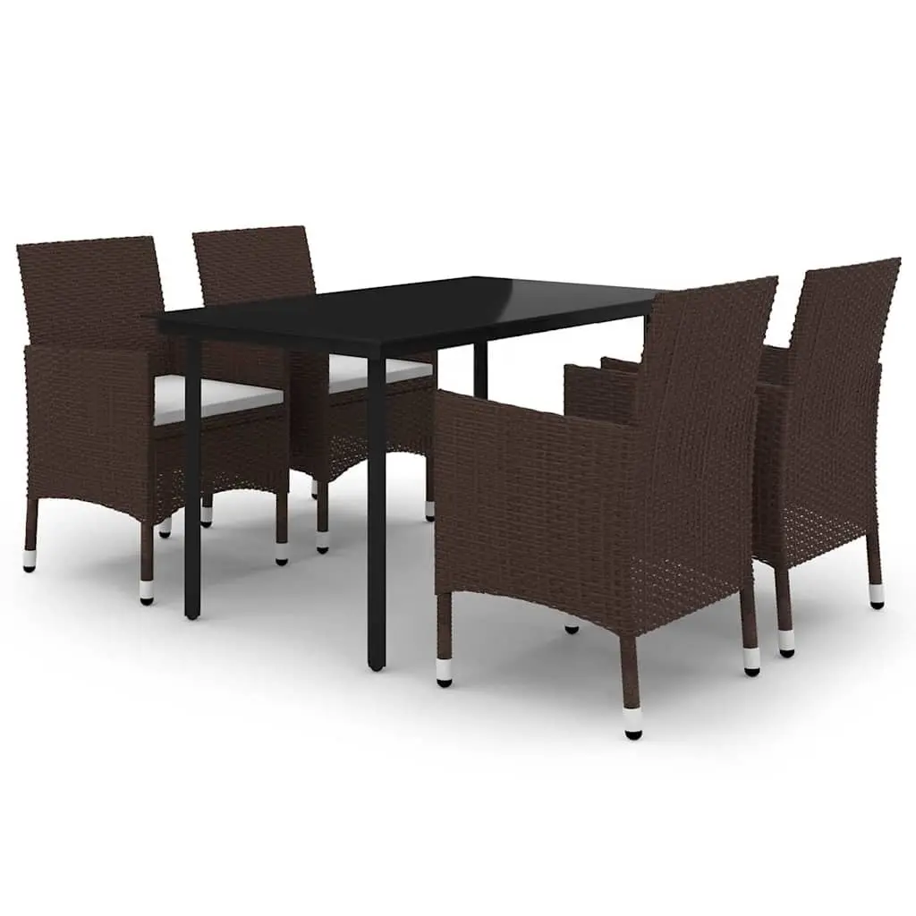 Brown 5-Piece Garden Dining Set with Glass Table