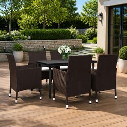 Stylish 7 Piece Garden Dining Set with Brown Rattan Chairs