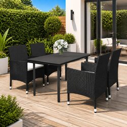 5 Piece Outdoor Garden Dining Set with Glass Tabletop and Rattan Chairs