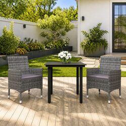 Stylish Grey 3 Piece Rattan Dining Set for Outdoors