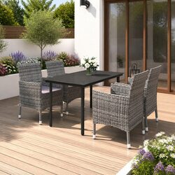 Sturdy 5 Piece Outdoor Dining Set with Grey Rattan Chairs