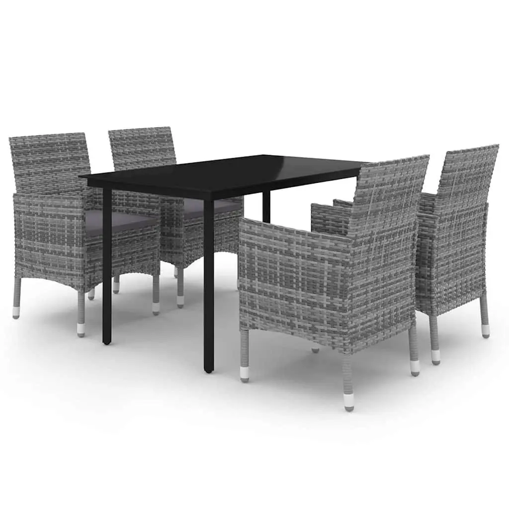 Outdoor Dining Set Grey PE Rattan Chairs Glass Table 5 Piece Garden Furniture