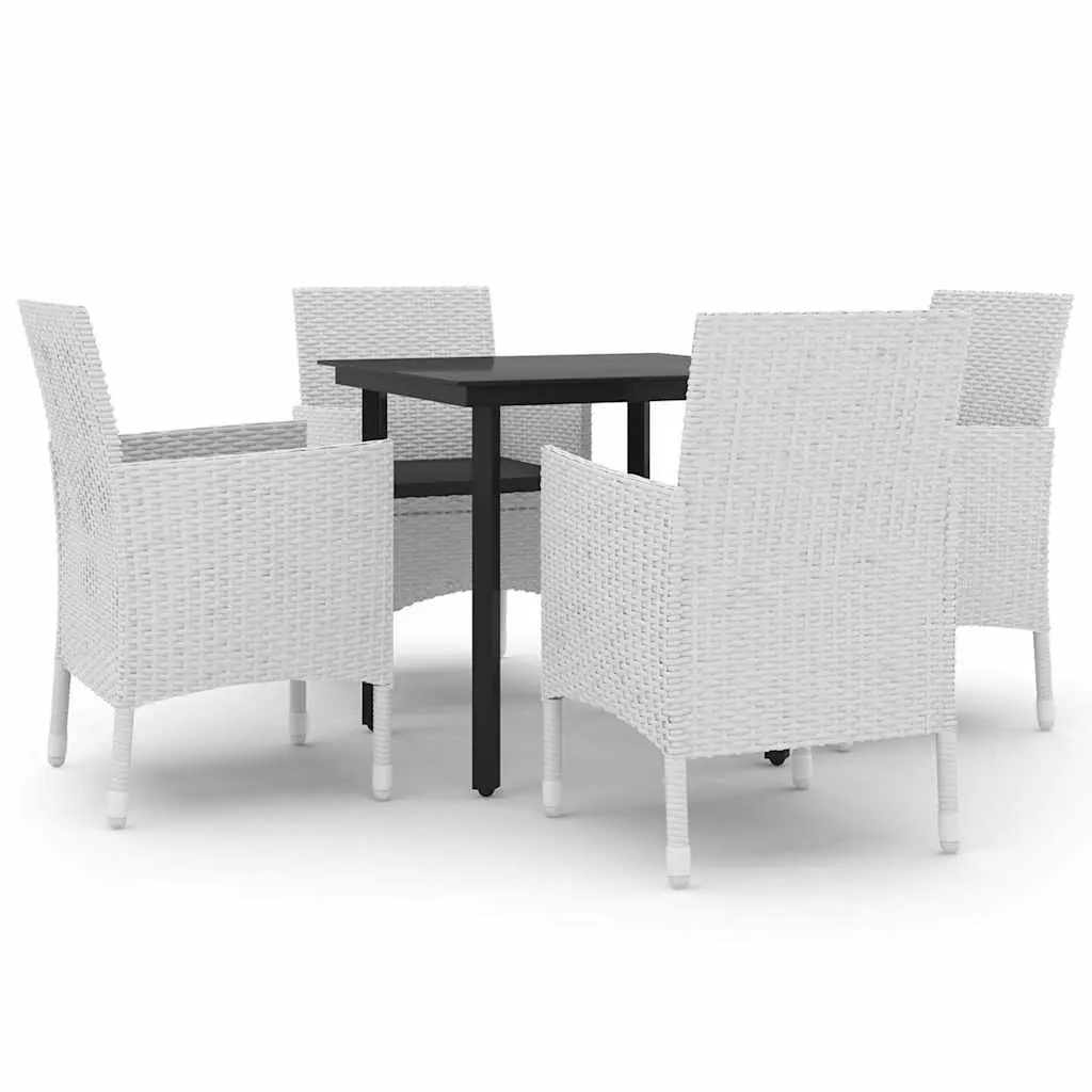 5 Piece Outdoor Dining Set Poly Rattan Glass White Patio Furniture
