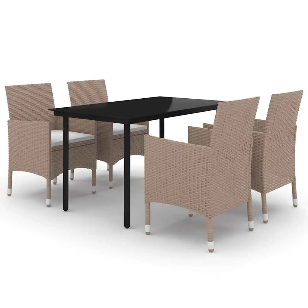 Garden Dining Set 5 Piece PE Rattan Steel Frame Glass Table Chairs Beige