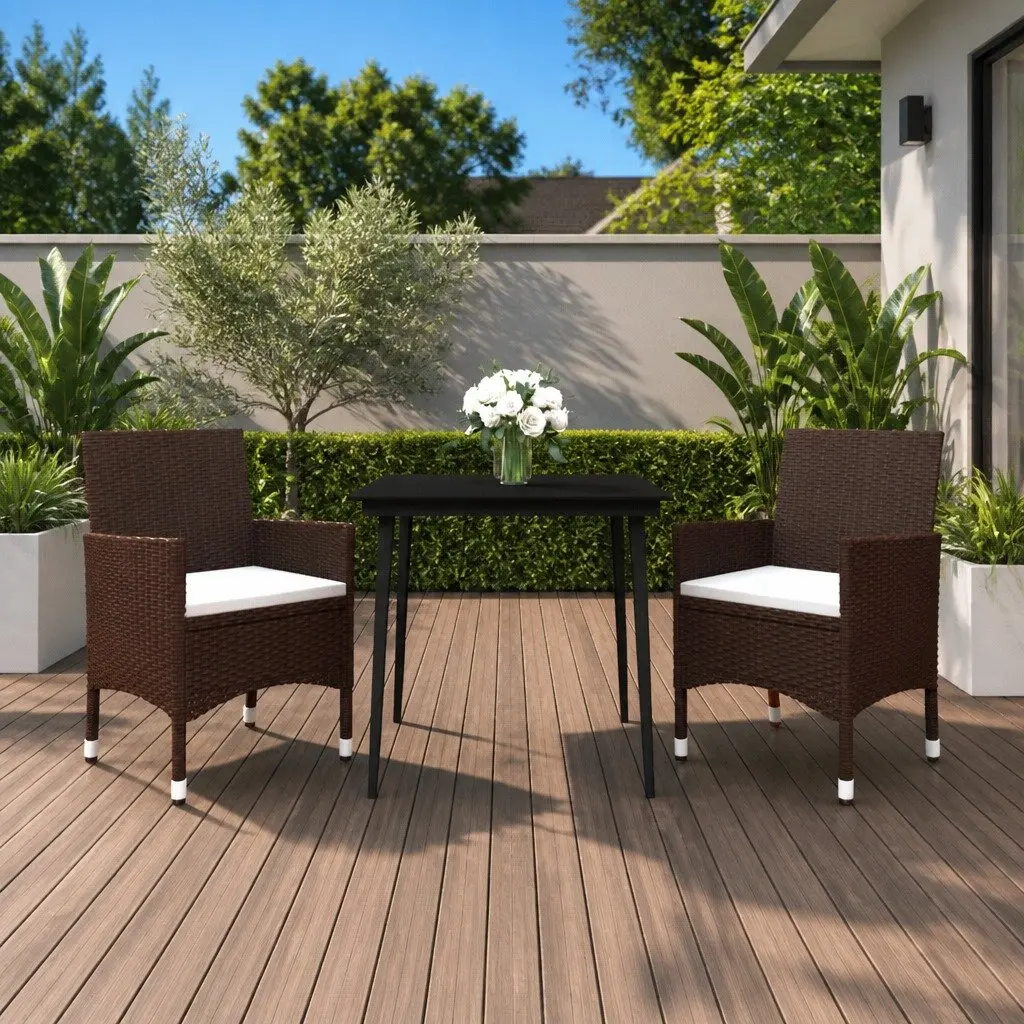 3 Piece Garden Dining Set with Glass Table