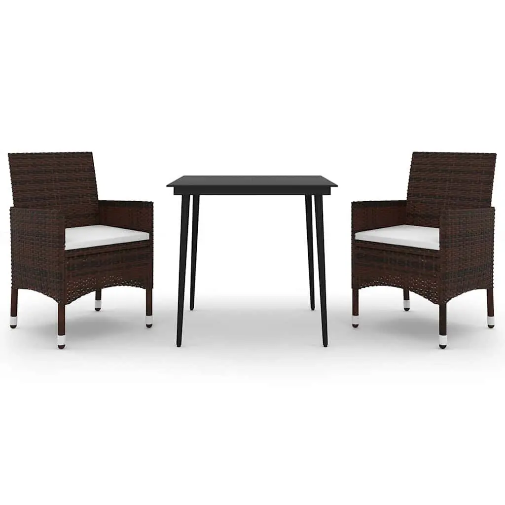 3 Piece Garden Dining Set with Glass Table