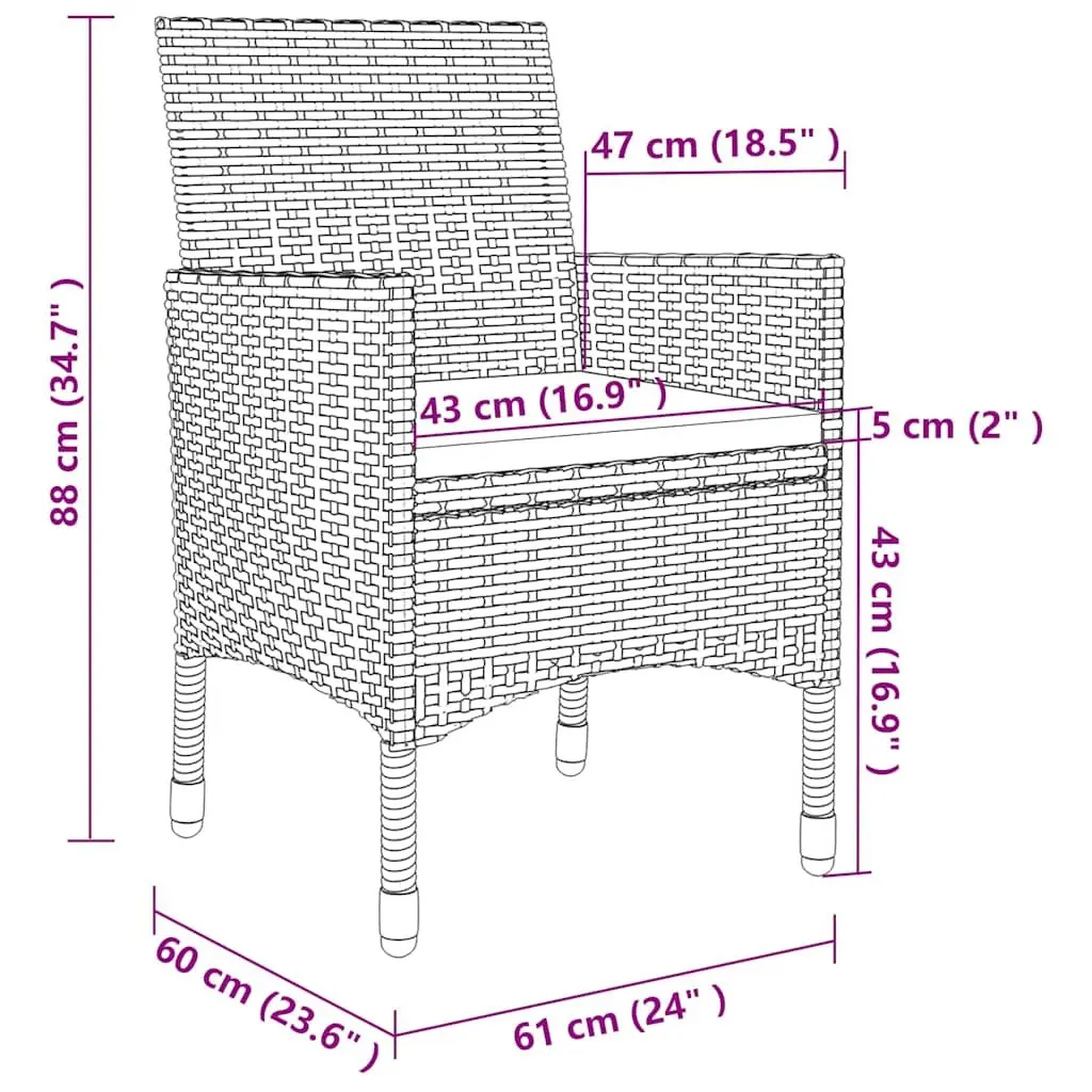 3 Piece Garden Dining Set with Glass Table