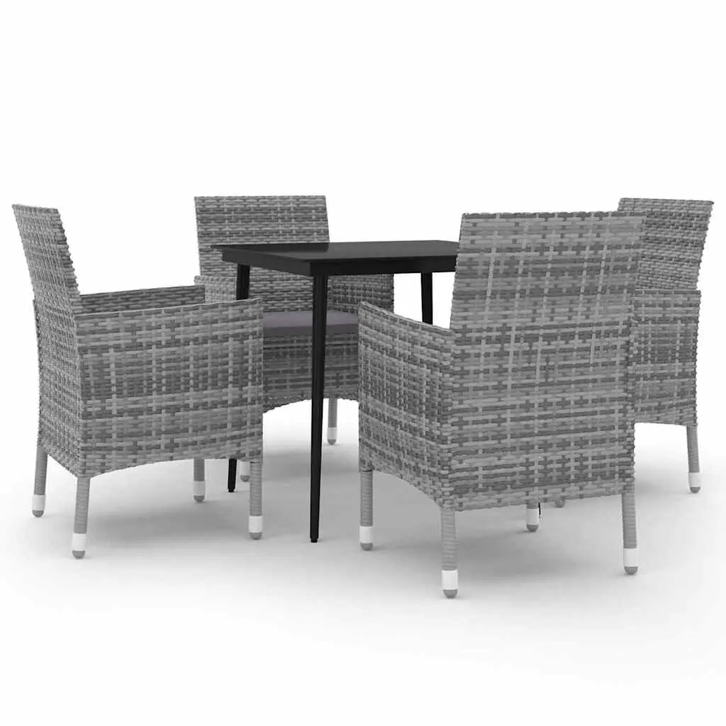 Grey Poly Rattan Garden Dining Set with Glass Table
