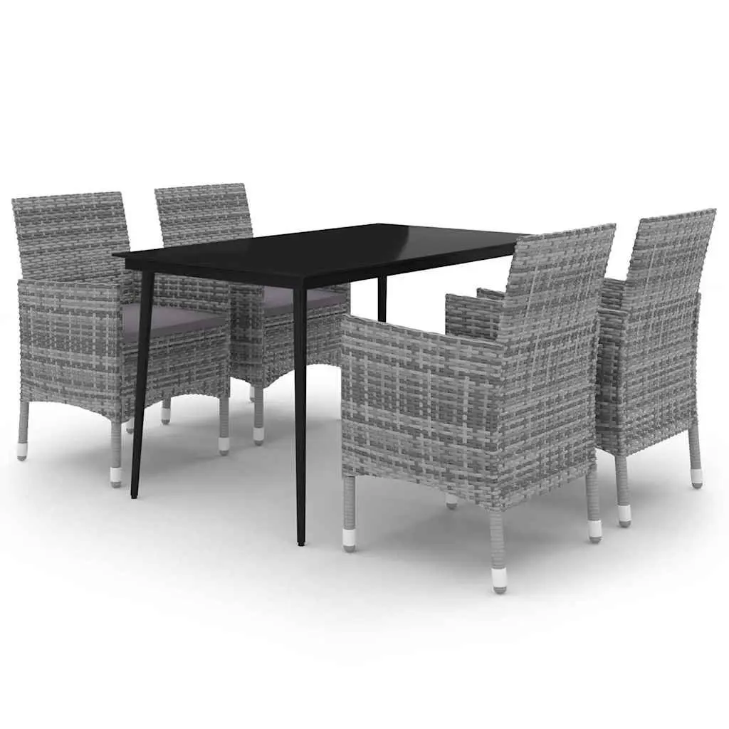 5 Piece Grey Garden Dining Set with Glass Table