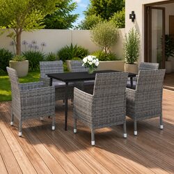 7 Piece Grey Garden Dining Set with Glass Table