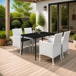 Premium 5 Piece Garden Dining Set with White Rattan Chairs