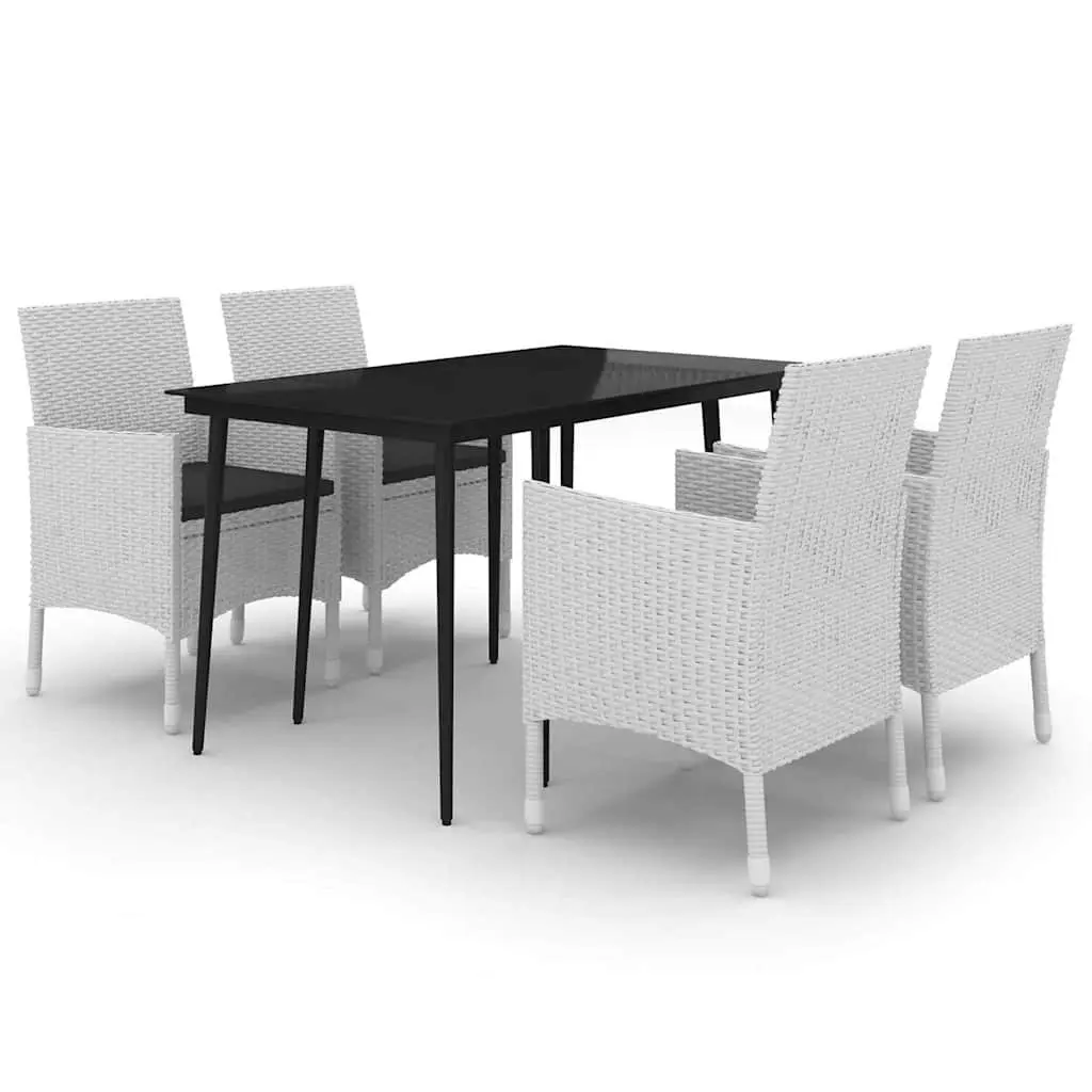 5 Piece Garden Dining Set with White Rattan Chairs