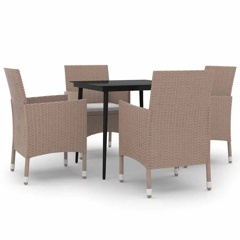 Garden Dining Set Poly Rattan Glass Table Beige 5 Piece