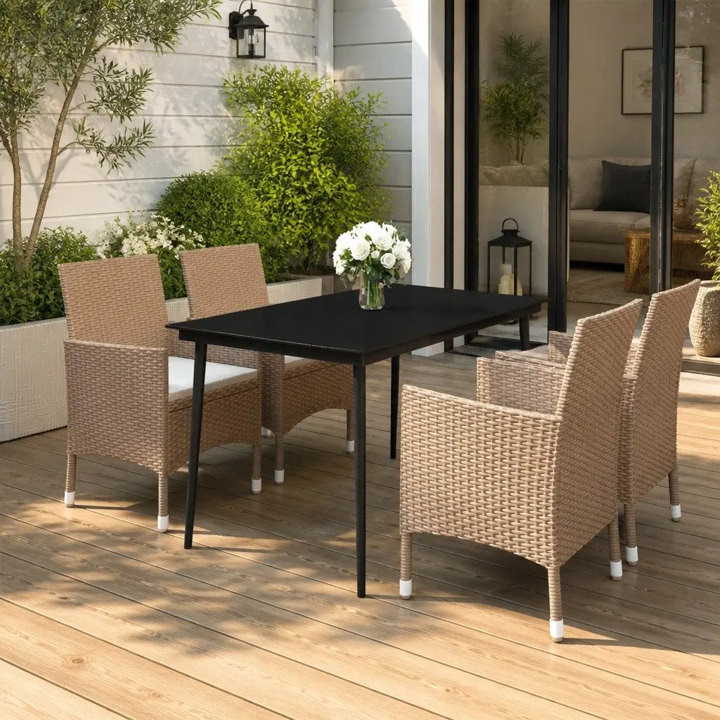 5 Piece Outdoor Dining Set with Glass Table