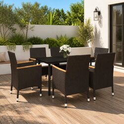 7 Piece Black Poly Rattan Outdoor Dining Set