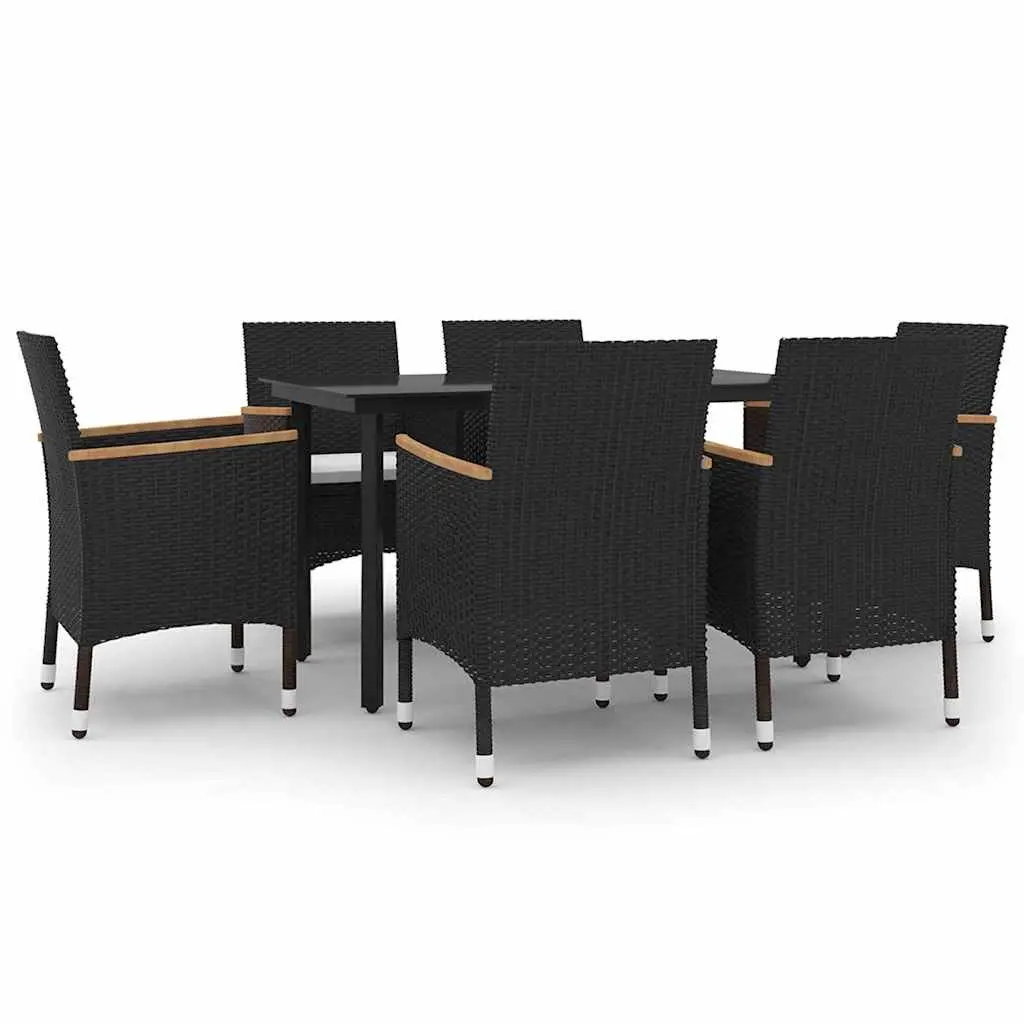 Outdoor Dining Set Poly Rattan Glass Table 7 Piece Black
