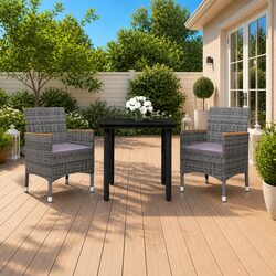 Durable 3-Piece Outdoor Dining Set with Grey PE Rattan Chairs
