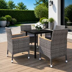 Sturdy 5 Piece Grey Garden Dining Set with Glass Table