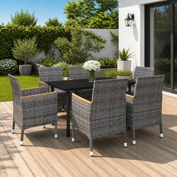 Durable 7 Piece Outdoor Dining Set with Grey Rattan Chairs