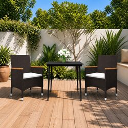 3 Piece Outdoor Dining Set with Black Poly Rattan