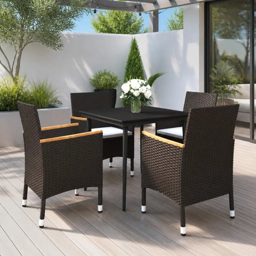 Garden Dining Set Poly Rattan Glass Table 5 Piece Outdoor Furniture Black