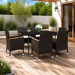 7 Piece Outdoor Dining Set with Sturdy Rattan Chairs