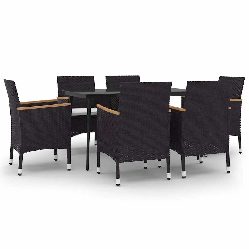 Garden Dining Set Poly Rattan Glass Table Chairs Black 7 Piece