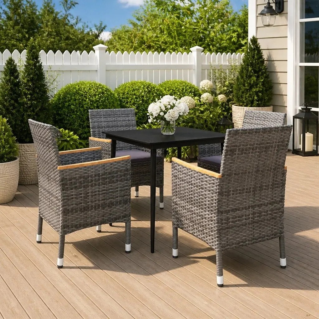 5 Piece Grey Outdoor Dining Set with Cushions