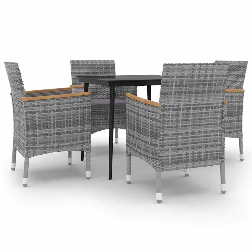 5 Piece Grey Outdoor Dining Set with Cushions
