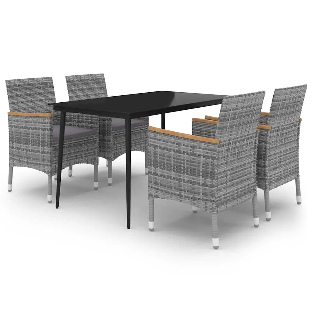 5 Piece Outdoor Dining Set with Rattan Chairs & Cushions