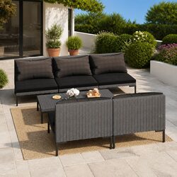 6-Piece Outdoor Lounge Set with Grey Cushions