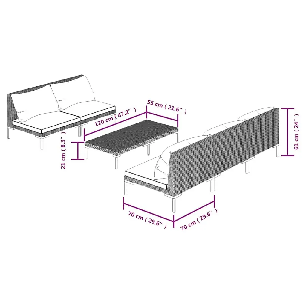 6-Piece Outdoor Lounge Set with Grey Cushions