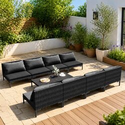 Sturdy 9 Piece Garden Lounge Set with Grey Rattan Cushions
