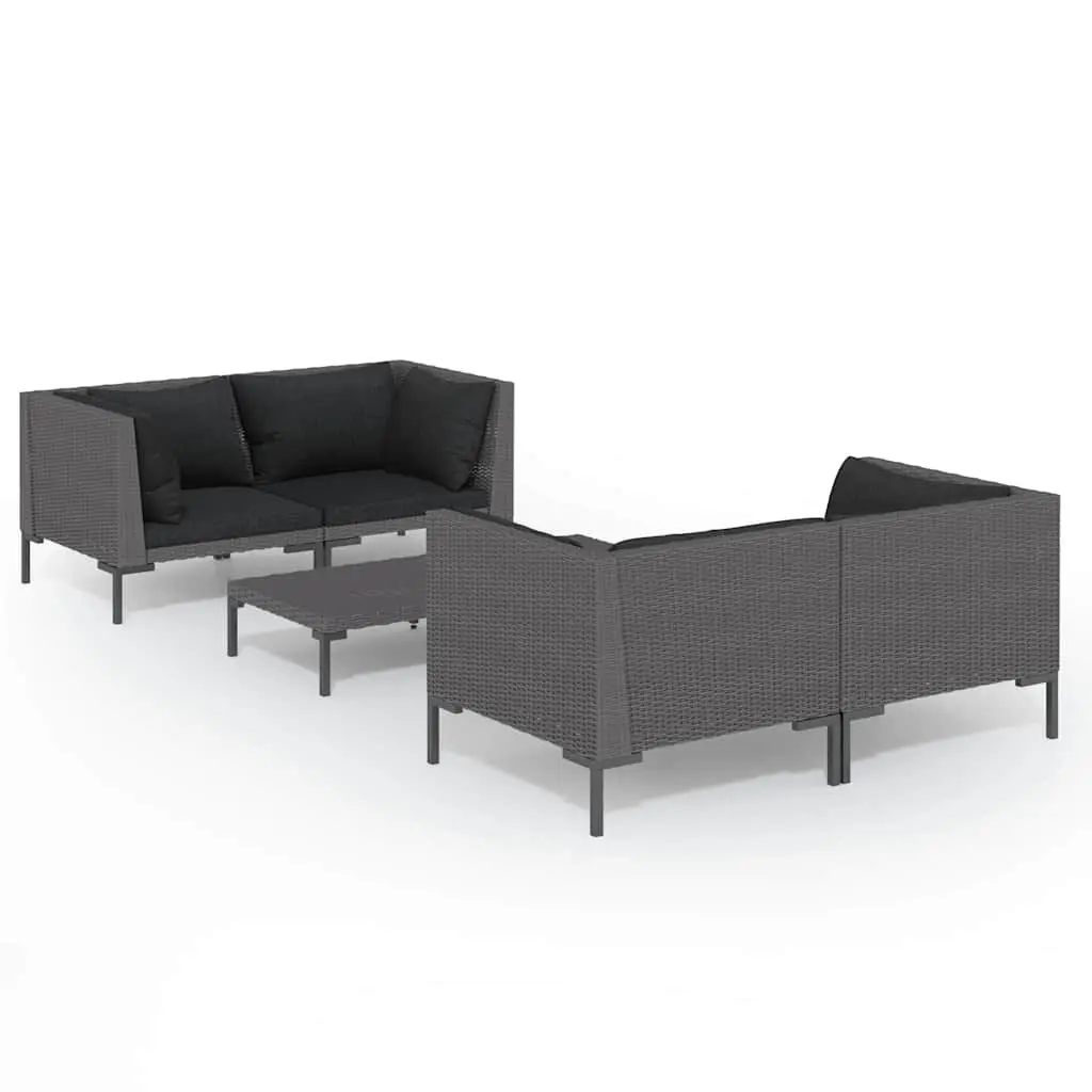 5 Piece Garden Lounge Set PE Rattan Grey Outdoor Furniture