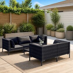 Garden Lounge Set 6 Piece Outdoor Furniture Grey Patio Rattan Sofa with Cushions