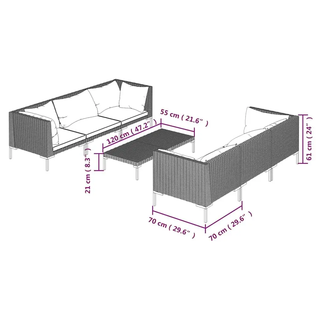 7 Piece Garden Lounge Set with Grey Cushions