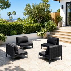Durable 4 Piece Garden Lounge Set with Cushions in Grey
