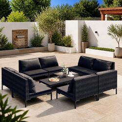 Sturdy 9 Piece Grey Outdoor Lounge Set with Cushions