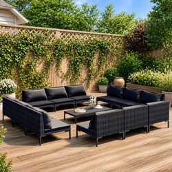 Durable 13-Piece Garden Lounge Set with Cushions in Grey Rattan