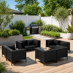 Durable 8-Piece Grey Poly Rattan Garden Lounge Set