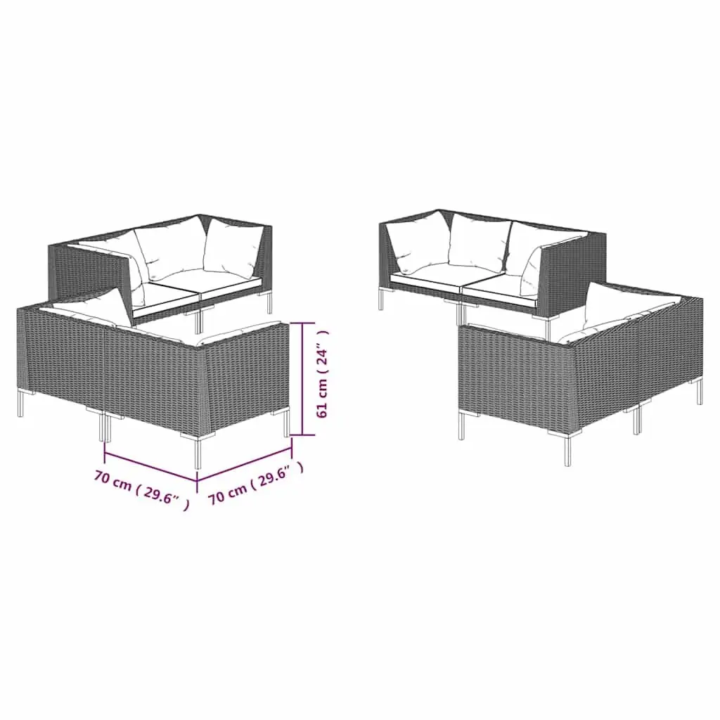 Garden Lounge Set Poly Rattan 8 Piece Outdoor Furniture Grey