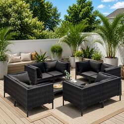 Garden Lounge Set 9 Piece Grey Rattan Patio Sofa with Cushions