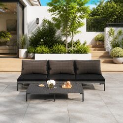 Outdoor Lounge Set 4-Piece Durable Rattan Grey Furniture