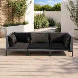 Sturdy 3 Piece Grey Garden Lounge Set with Cushions