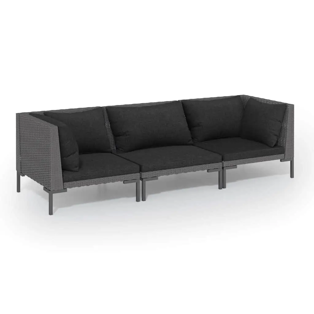 Garden Lounge Set PE Rattan 3 Piece Grey Outdoor Furniture with Cushions